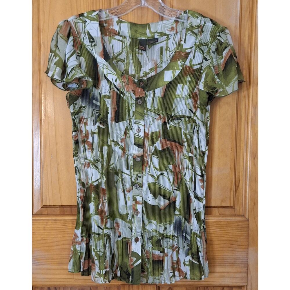 Sera Nade New York Shirt Women's Large Chiffon Abstract Floral Artsy Classic
